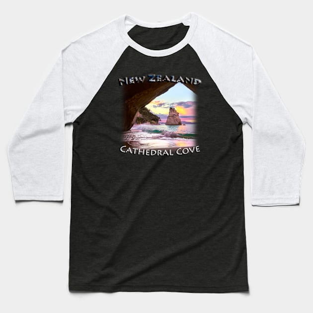 New Zealand - Cathedral Cove Baseball T-Shirt by TouristMerch